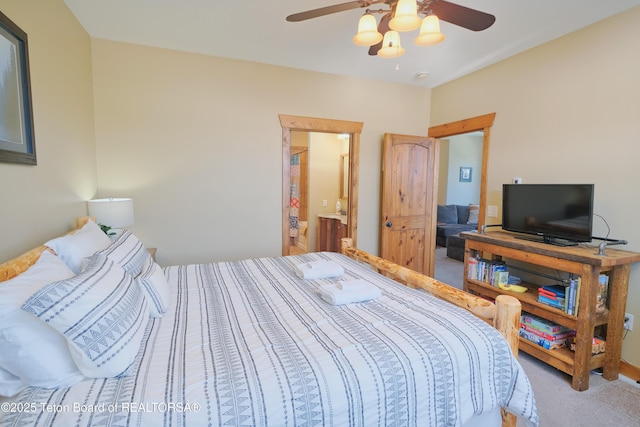 carpeted bedroom featuring a ceiling fan