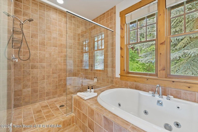 3102 W Arrowhead Rd, Teton Village, WY 83025 - full bathroom with a stall shower, a tub with jets, and healthy amount of natural light