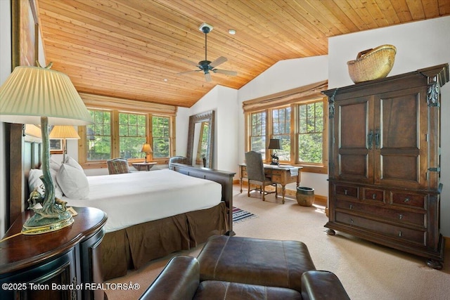 3102 W Arrowhead Rd, Teton Village, WY 83025 - bedroom with wooden ceiling, light carpet, and vaulted ceiling