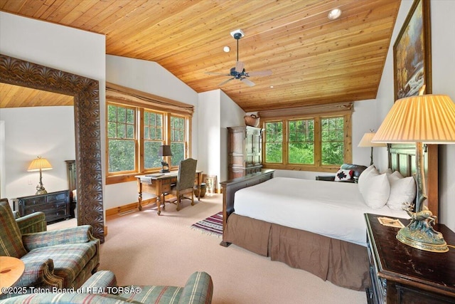 3102 W Arrowhead Rd, Teton Village, WY 83025 - bedroom with carpet floors, vaulted ceiling, and wooden ceiling