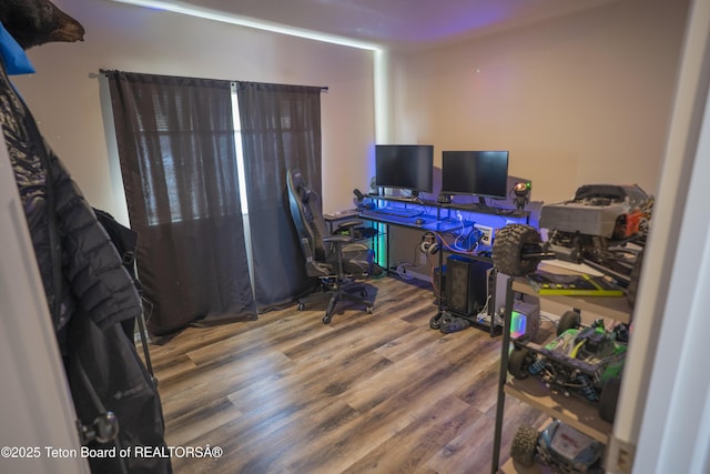 home office featuring wood finished floors