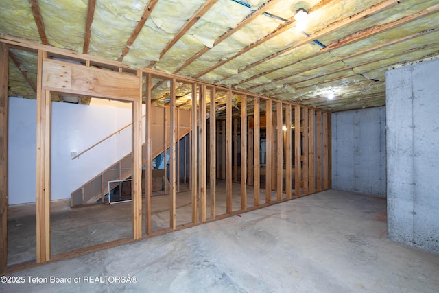 view of unfinished basement