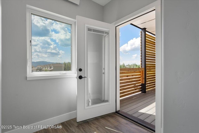 138 Larkspur Ave Unit 402, Victor, ID 83455 - entryway with dark wood-type flooring and baseboards
