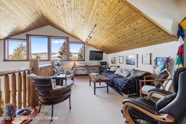 980 S 1000 E, Driggs, ID 83455 - living room with carpet flooring, wooden ceiling, and vaulted ceiling