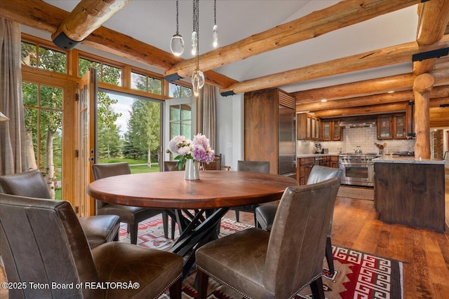 3300 N Trapper Ln, Wilson, WY 83014 - dining space with hardwood / wood-style flooring and beam ceiling