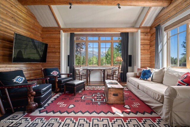 3300 N Trapper Ln, Wilson, WY 83014 - living area with rustic walls