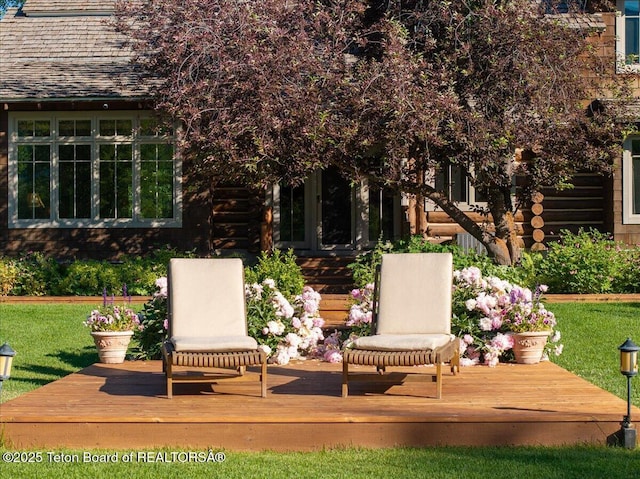 3300 N Trapper Ln, Wilson, WY 83014 - wooden terrace with a lawn