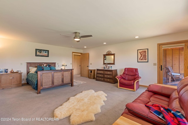 1820 Fall Line Dr, Driggs, ID 83422 - bedroom with ceiling fan, recessed lighting, and light colored carpet