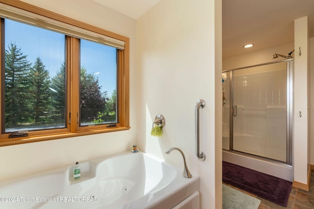 1820 Fall Line Dr, Driggs, ID 83422 - bathroom with a shower stall, recessed lighting, and a garden tub