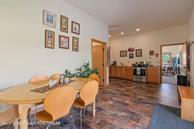 1820 Fall Line Dr, Driggs, ID 83422 - dining room featuring recessed lighting and stone finish floor