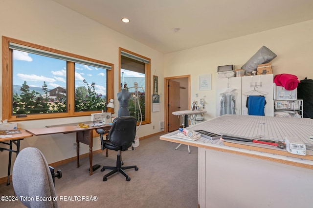 1820 Fall Line Dr, Driggs, ID 83422 - office area with recessed lighting, carpet flooring, and baseboards