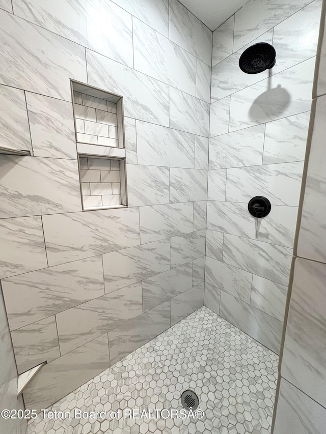 bathroom with a tile shower