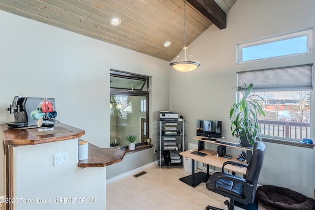 17 C B Ln, Pinedale, WY 82941 - office area with wood finished floors, recessed lighting, baseboards, and wood ceiling