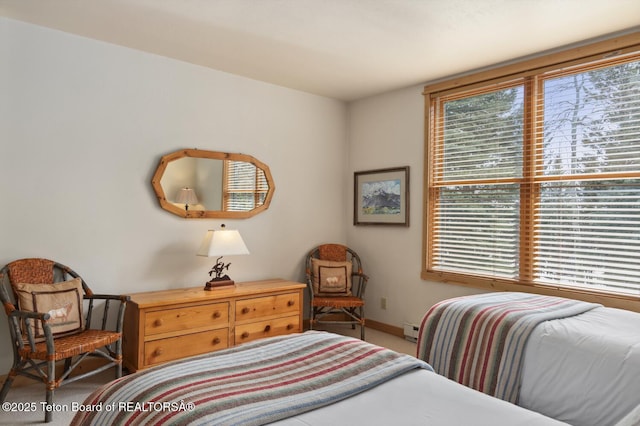 3723 W Michael Dr Unit 13, Teton Village, WY 83025 - carpeted bedroom with baseboard heating, baseboards, and multiple windows