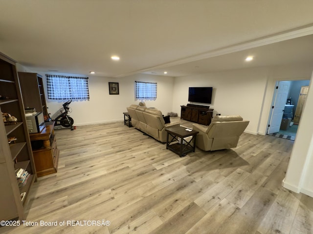 3048 Rangeview Dr, Jackson, WY 83001 - living room featuring baseboards, light wood-type flooring, and recessed lighting