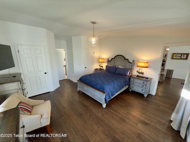 3048 Rangeview Dr, Jackson, WY 83001 - bedroom with baseboards, vaulted ceiling, and wood finished floors