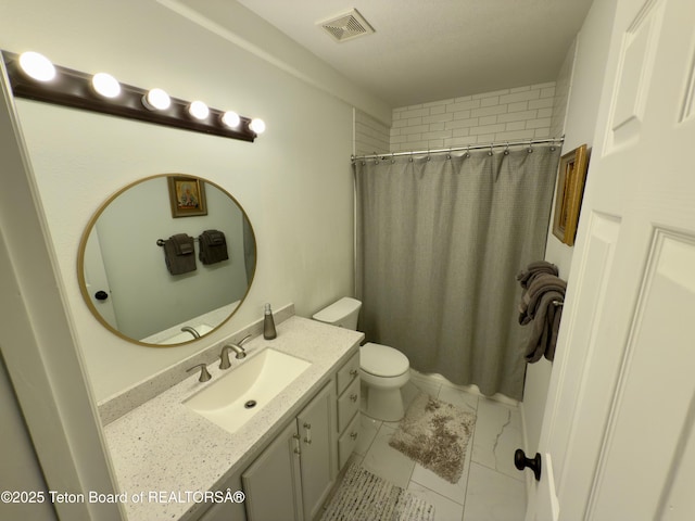 3048 Rangeview Dr, Jackson, WY 83001 - bathroom featuring visible vents, toilet, vanity, and a shower with curtain