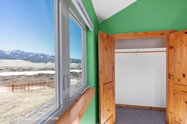 708 Palisades Ln, Alpine, WY 83128 - interior space featuring a closet, lofted ceiling, and carpet floors