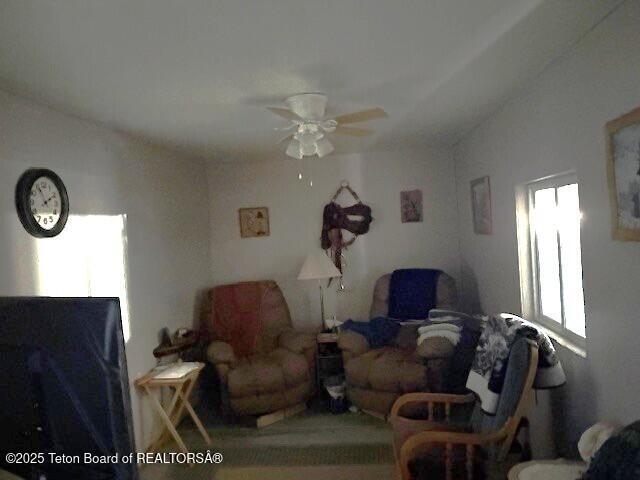 living room with ceiling fan