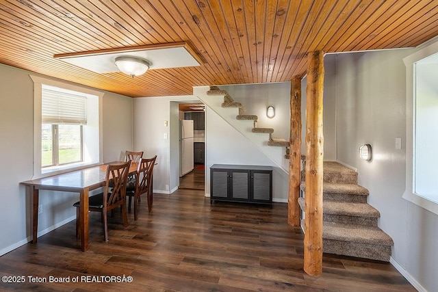 102295 US Highway 89, Thayne, WY 83127 - dining room featuring wooden ceiling, stairway, wood finished floors, and baseboards