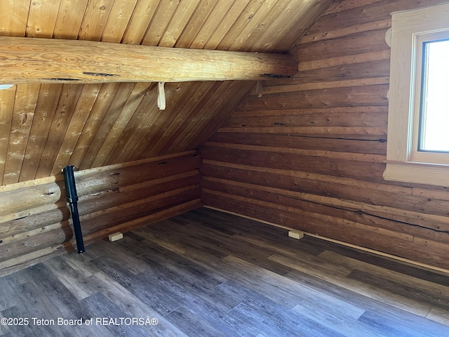 15 E Elk Horn Rd, Daniel, WY 83115 - bonus room with vaulted ceiling, dark wood-style flooring, wooden ceiling, and wood walls