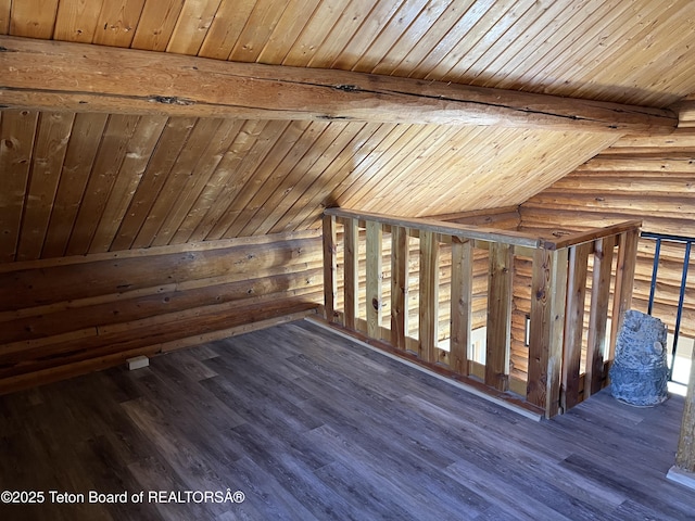 15 E Elk Horn Rd, Daniel, WY 83115 - additional living space with log walls, wooden ceiling with exposed beams, and wood finished floors