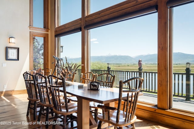 4053 S Adams Rd, Driggs, ID 83422 - dining space with wood finished floors, a mountain view, and healthy amount of natural light