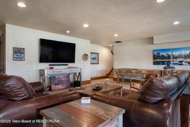 4053 S Adams Rd, Driggs, ID 83422 - living room featuring recessed lighting and stairway