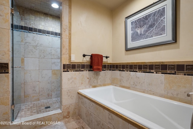 4053 S Adams Rd, Driggs, ID 83422 - full bath featuring a bath, tiled shower, and recessed lighting