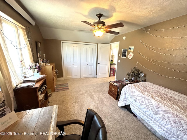 125 Wagon Rut Ln, Auburn, WY 83111 - bedroom with a closet, carpet, a textured ceiling, and ceiling fan