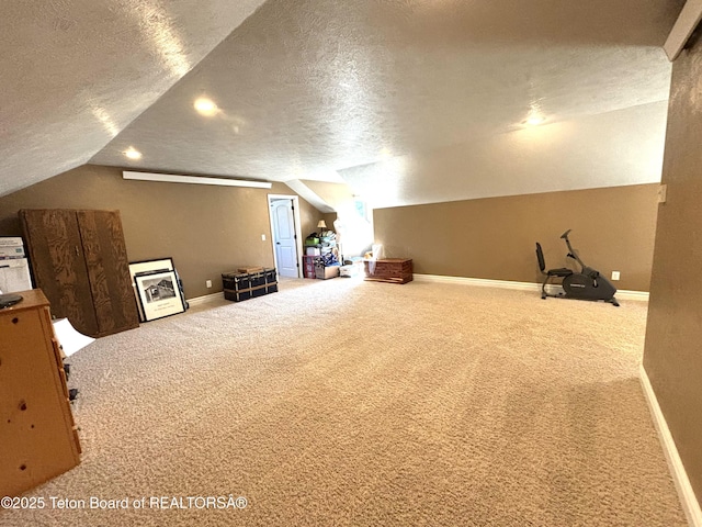 125 Wagon Rut Ln, Auburn, WY 83111 - additional living space featuring a textured ceiling, vaulted ceiling, carpet, and baseboards