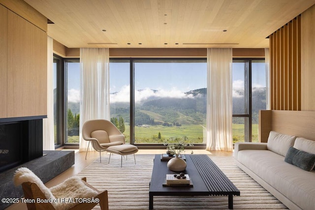 2205 W Pemmican Rd, Jackson, WY 83001 - living area with wooden ceiling, healthy amount of natural light, and wood finished floors