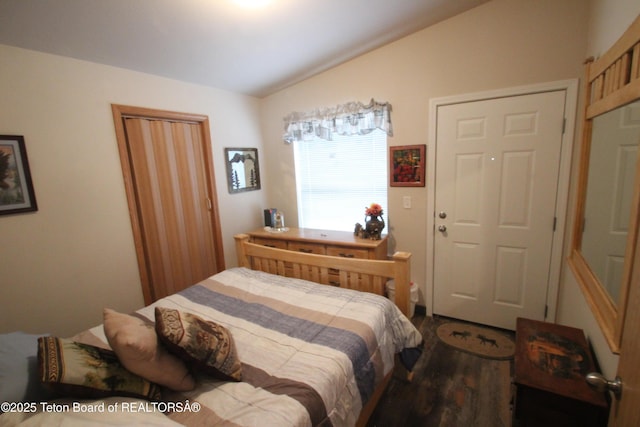 10 Foothill Blvd, Alpine, WY 83128 - bedroom featuring lofted ceiling and wood finished floors