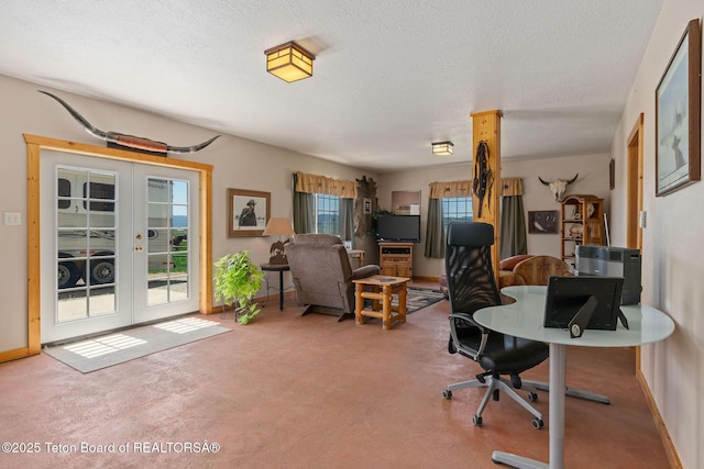 86 Hawks Rest Rd, Etna, WY 83118 - carpeted office featuring french doors, a textured ceiling, and baseboards