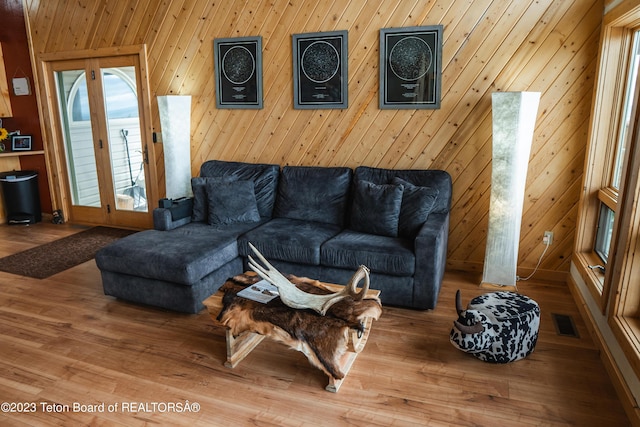4 Beaver Ridge Rd, Daniel, WY 83115 - living area featuring visible vents, wood finished floors, and wooden walls