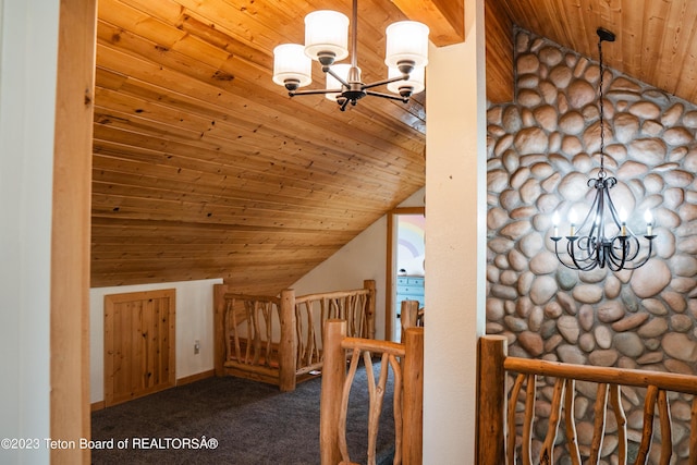 4 Beaver Ridge Rd, Daniel, WY 83115 - bonus room with a notable chandelier, carpet, wood ceiling, and vaulted ceiling