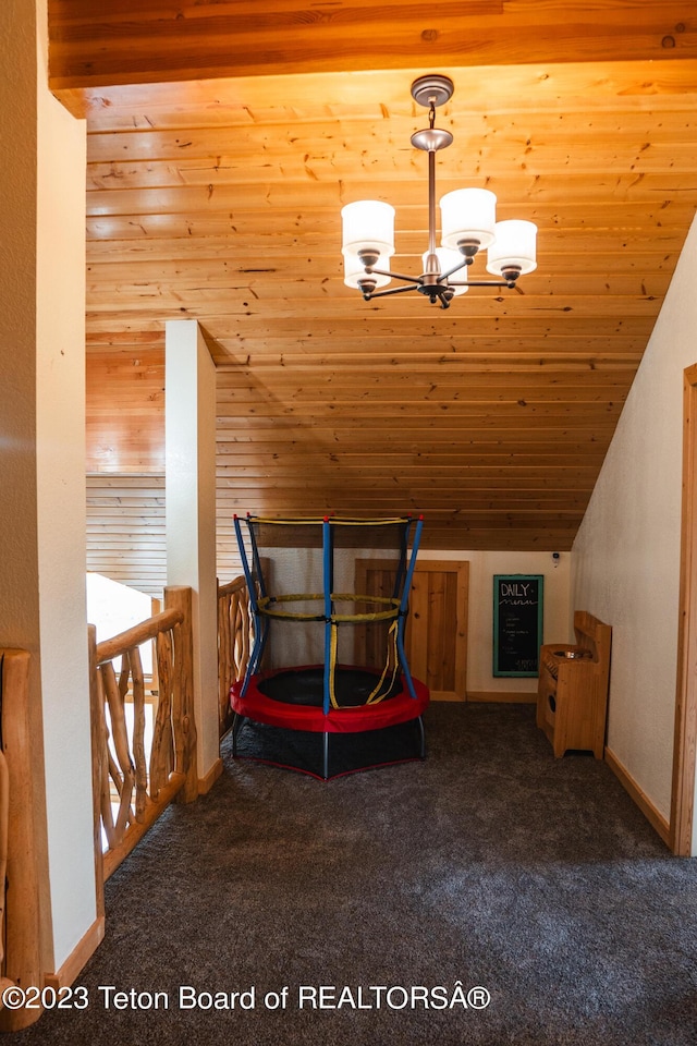 4 Beaver Ridge Rd, Daniel, WY 83115 - interior space featuring baseboards, a notable chandelier, wood ceiling, and carpet