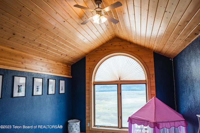 4 Beaver Ridge Rd, Daniel, WY 83115 - details with a ceiling fan, wood walls, and wooden ceiling