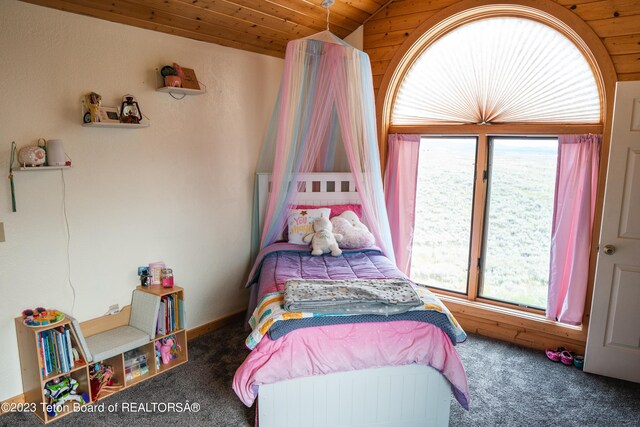 4 Beaver Ridge Rd, Daniel, WY 83115 - carpeted bedroom featuring wood ceiling, multiple windows, and lofted ceiling