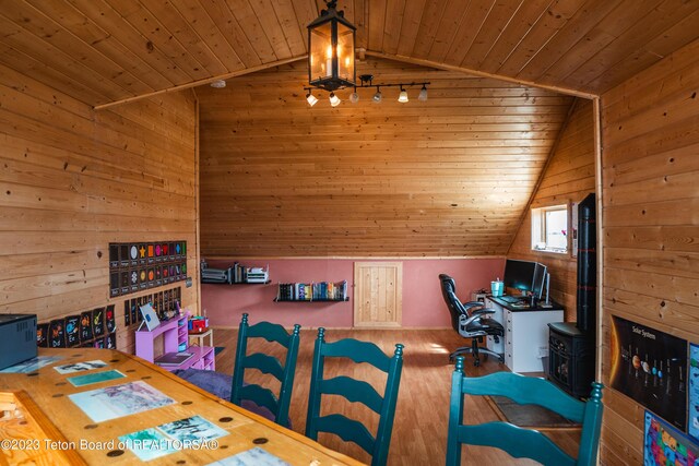 4 Beaver Ridge Rd, Daniel, WY 83115 - interior space featuring wooden walls, wood ceiling, and lofted ceiling