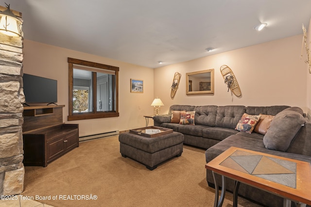 7250 N Rachel Way Unit 6, Teton Village, WY 83025 - living room featuring baseboard heating and light carpet