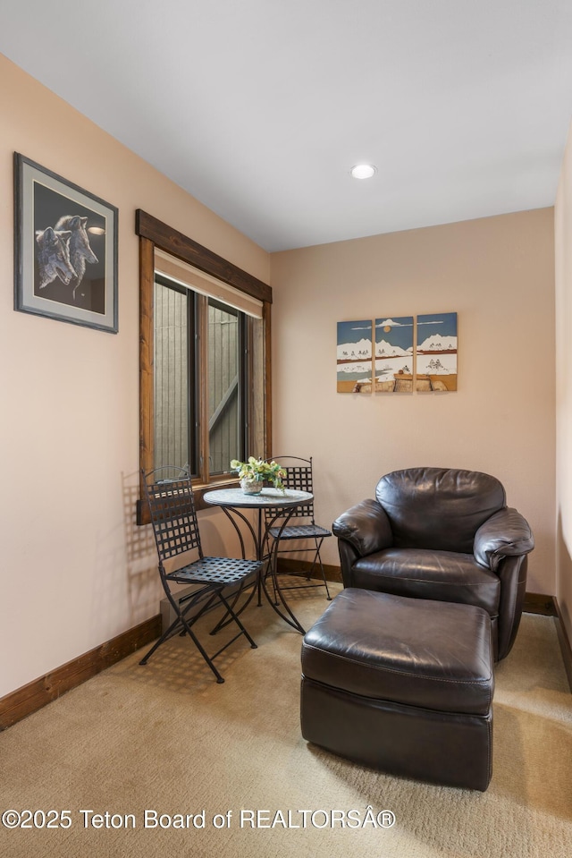 7250 N Rachel Way Unit 6, Teton Village, WY 83025 - sitting room featuring baseboards, carpet flooring, and recessed lighting