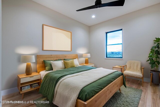 4444 Tails Down Rd, Tetonia, ID 83452 - bedroom featuring baseboards, light wood-type flooring, recessed lighting, and a ceiling fan