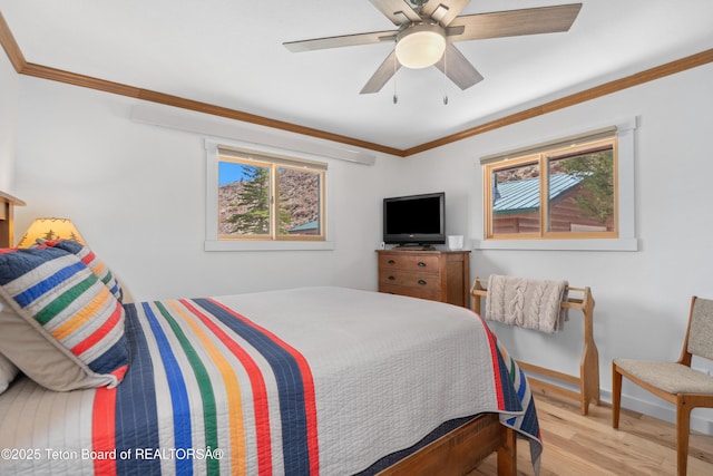 9 Warm Springs Rd, Dubois, WY 82513 - bedroom with ornamental molding, wood finished floors, baseboards, and multiple windows