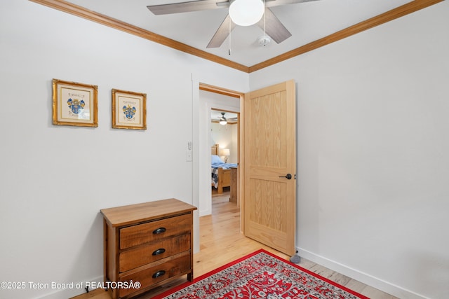9 Warm Springs Rd, Dubois, WY 82513 - interior space featuring light wood finished floors, crown molding, baseboards, and ceiling fan