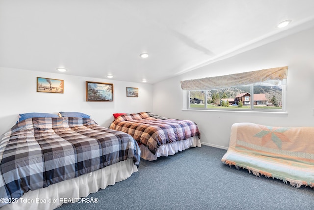 bedroom featuring carpet flooring, recessed lighting, and baseboards