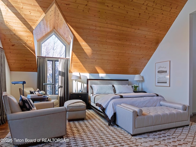 2985 N Alder Wood Ln, Wilson, WY 83014 - bedroom with wood ceiling and vaulted ceiling
