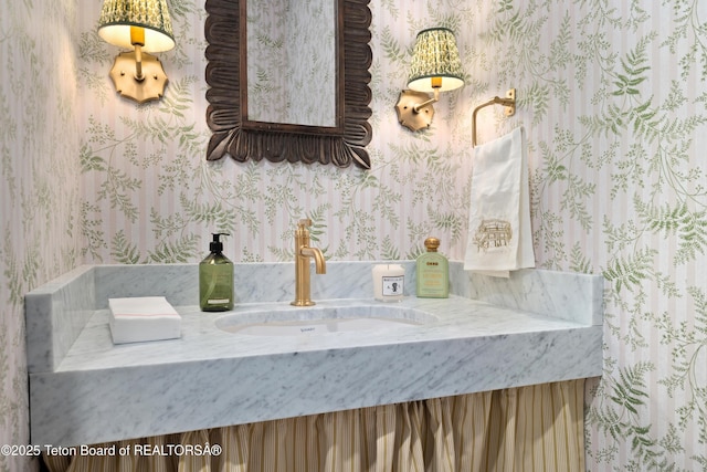 735 Snow King Dr, Jackson, WY 83001 - bathroom featuring wallpapered walls and vanity