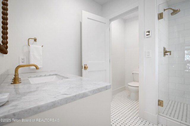 735 Snow King Dr, Jackson, WY 83001 - bathroom with a shower stall, a sink, and toilet