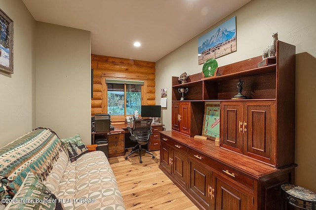 109 Redwood Rd, Star Valley Ranch, WY 83127 - office space with rustic walls, light wood-style floors, and recessed lighting